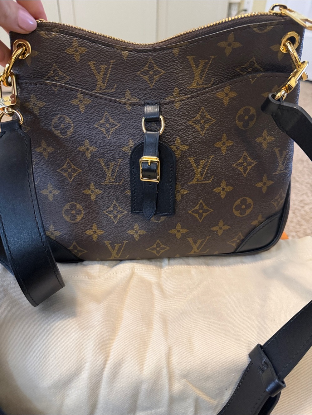 Louis Vuitton Brown Monogram Crossbody with Black Trim and Gold Hardware.